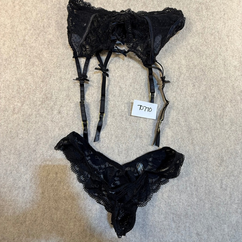 Yandy Collection Black Lace Garter Belt and Thong Set Style 9669Y Small Large
